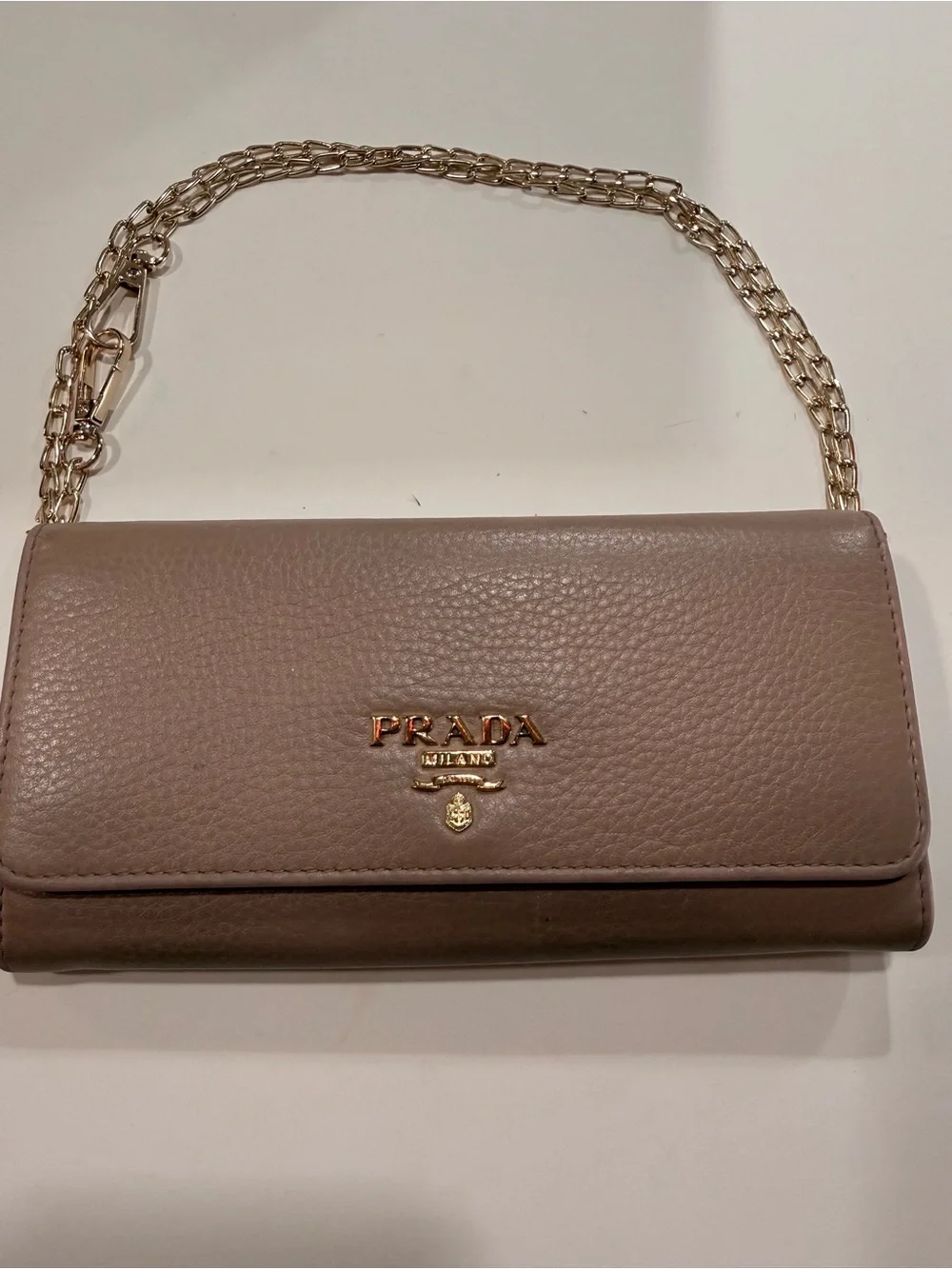 Prada Milano Vitello Grain Leather Continental Wallet Blush Pink Gold Logo